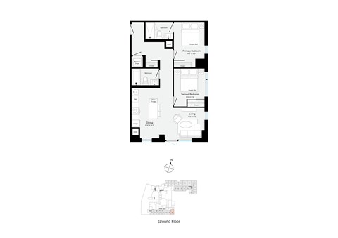 Floor plan for 2 beds, 2 baths, 796 sqft